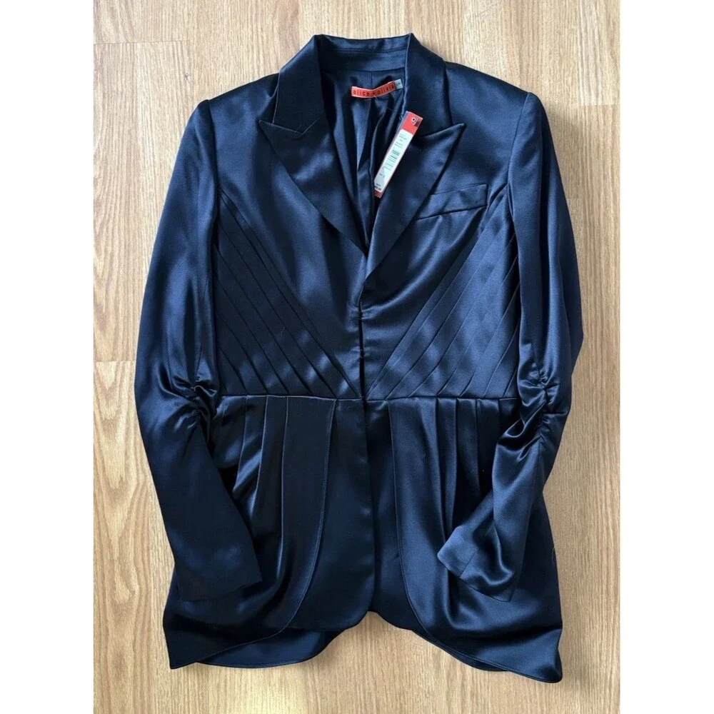 NWT Alice + Olivia Black Silk Blazer Jacket Size Small